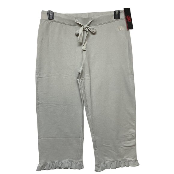 UFC Women's Light‎ Gray Ruffle Hem Cropped Lounge Pants With Tie Waist L NWT - Picture 1 of 6